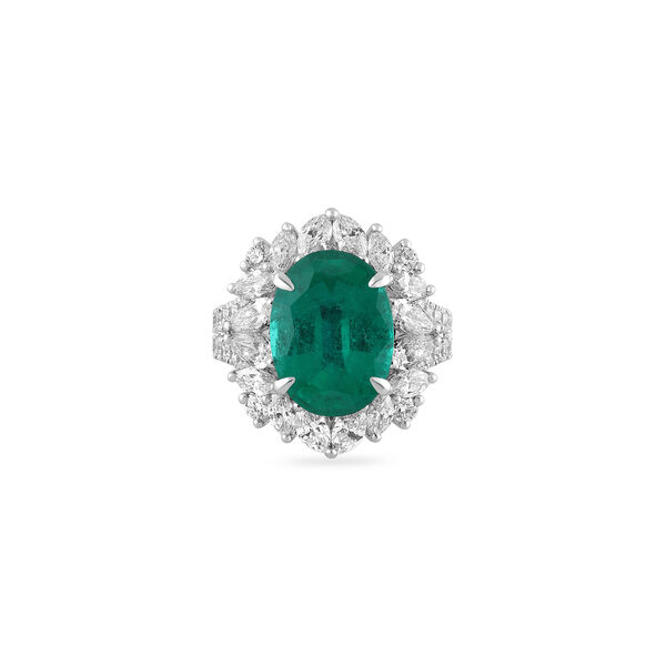 Emerald Oval-Cut Ring with Diamonds in White Gold
